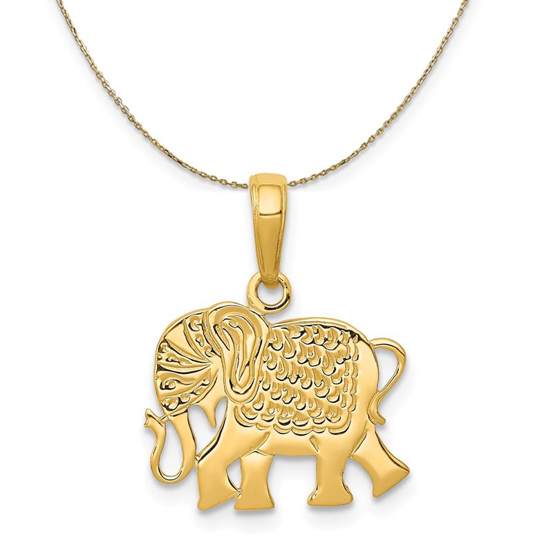 14k Yellow Gold Flat Circus Elephant Necklace - 22 Inch 859$